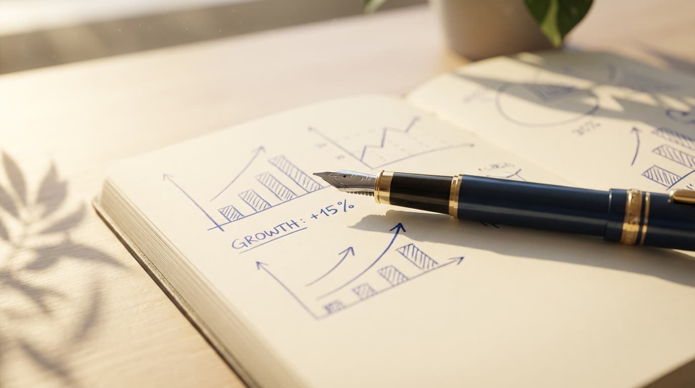 Whiteboard with drawn growth charts