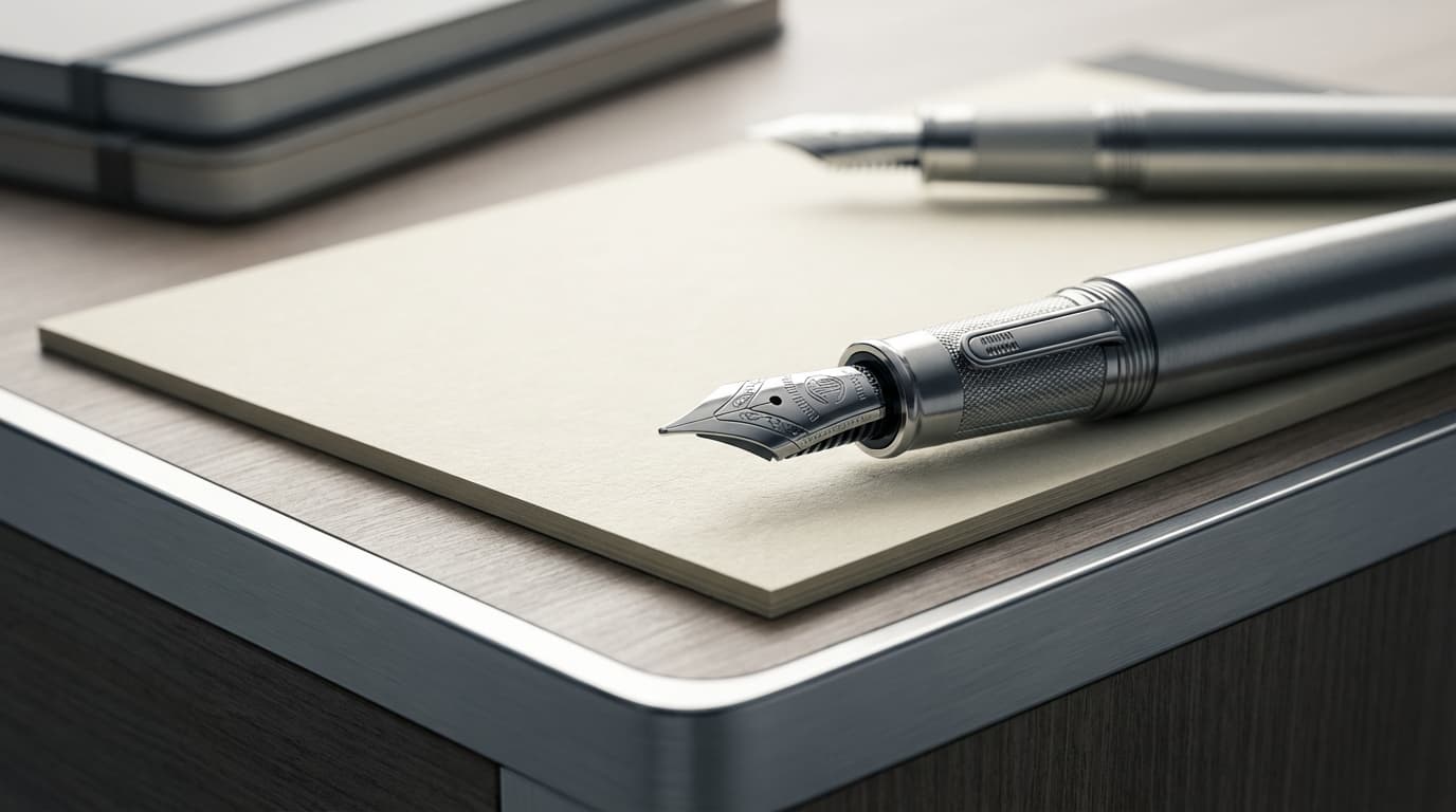 Hand writing on a legal pad with a fountain pen